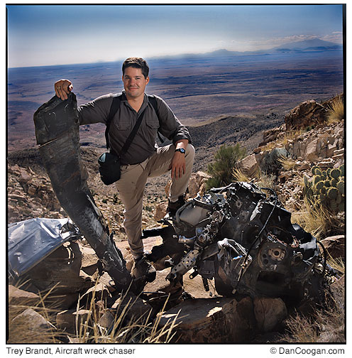 Trey Brandt, Aircraft Werck Chaser, holds a propeller blade from a KC-97G that crashed into Arizona's Gray Mountain in 1957