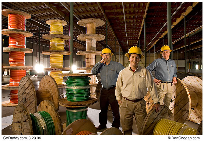 GoDaddy.com, Warren Adleman and Mark Wachtmann with miles of copper cable