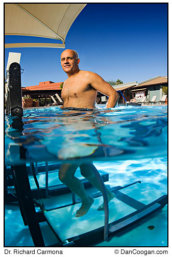dr. richard carmona, former us surgeon general on an underwater treadmill