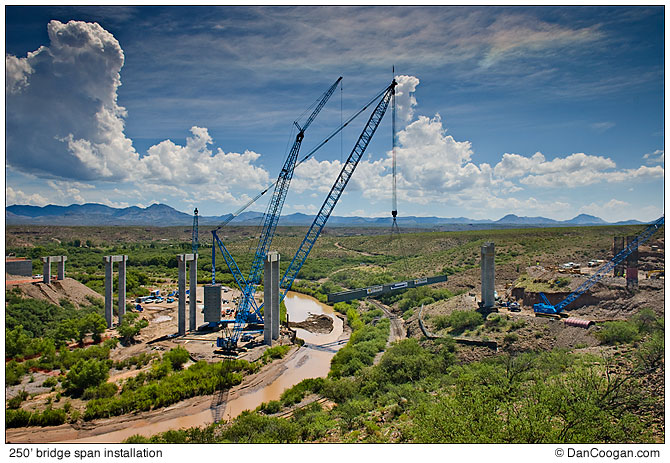 FNF Construction, Bridge installation, 250' girder span.