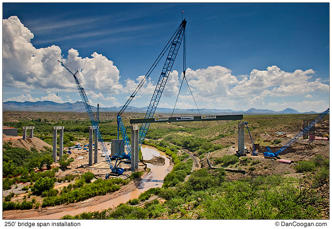 FNF Construction, Bridge installation, 250' girder span.
