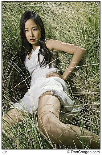 Jin Cha surrounded by high grass, Scottsdale, AZ