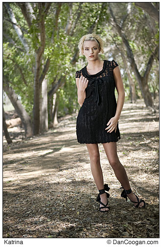 Katrina wearing a baby doll dress, out in the wooded area of the Tres Rios Wetlands, Phoenix, AZ