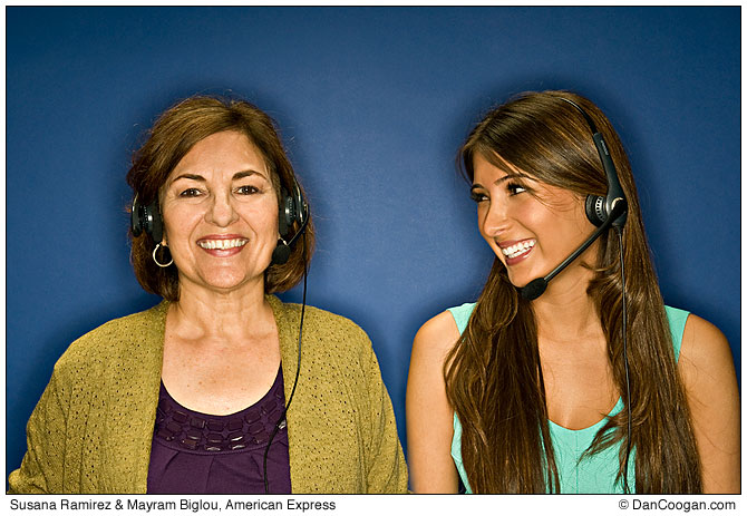 Portrait of Susana Ramirez and Mayram Biglou, Customer Service Agent, American Express, Phoenix, AZ for Workforce Management Magazine.