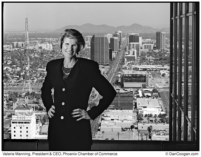 Valerie Manning, President & CEO, Phoenix Chamber of Commerce, with the city of Phoenix in the background