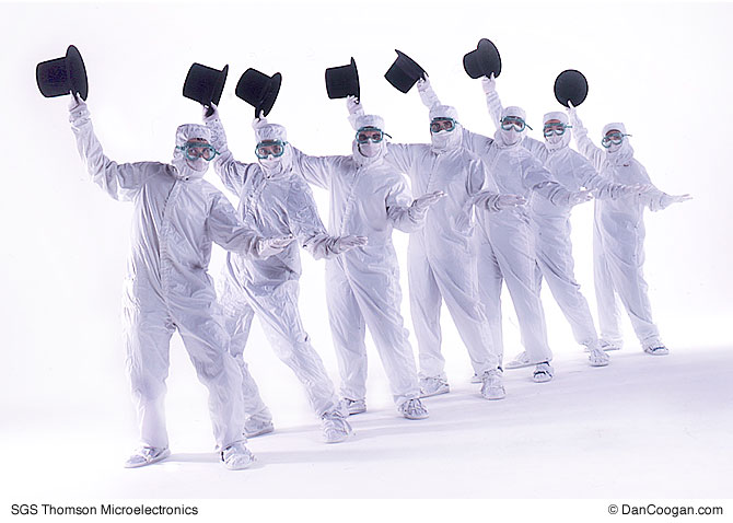 SGS Thomson Microelectronics, Clean room men with top hats, advertisement