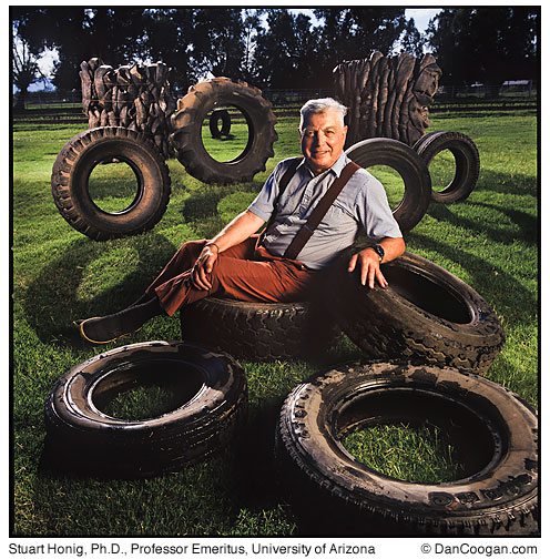 Stuart Honig, Professor, University of Arizona, sitting in a tire